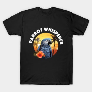 African Grey Parrot - Parrot Whisperer (White Lettering) T-Shirt